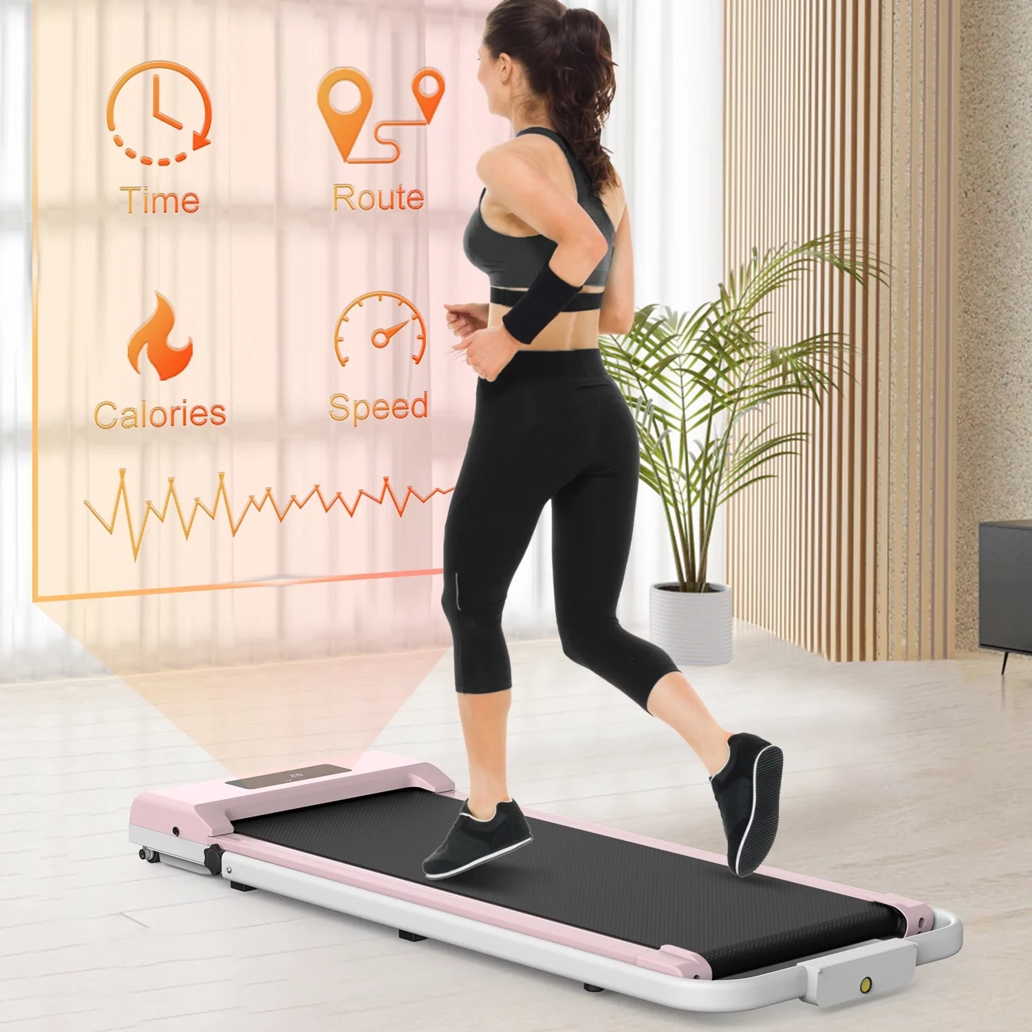 2 in 1 Folding Walking Pad,Handrail under Desk Treadmill,265Lbs Capacity 0-6.25MPH with Remote Control,No Assembly Required Mini Portable Treadmill for Home,Gym(Pink)