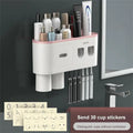 Magnetic Adsorption Toothbrush Holder 4Cups Waterproof Storage Box Toothpaste Dispenser Wall Mounted Bathroom Accessories