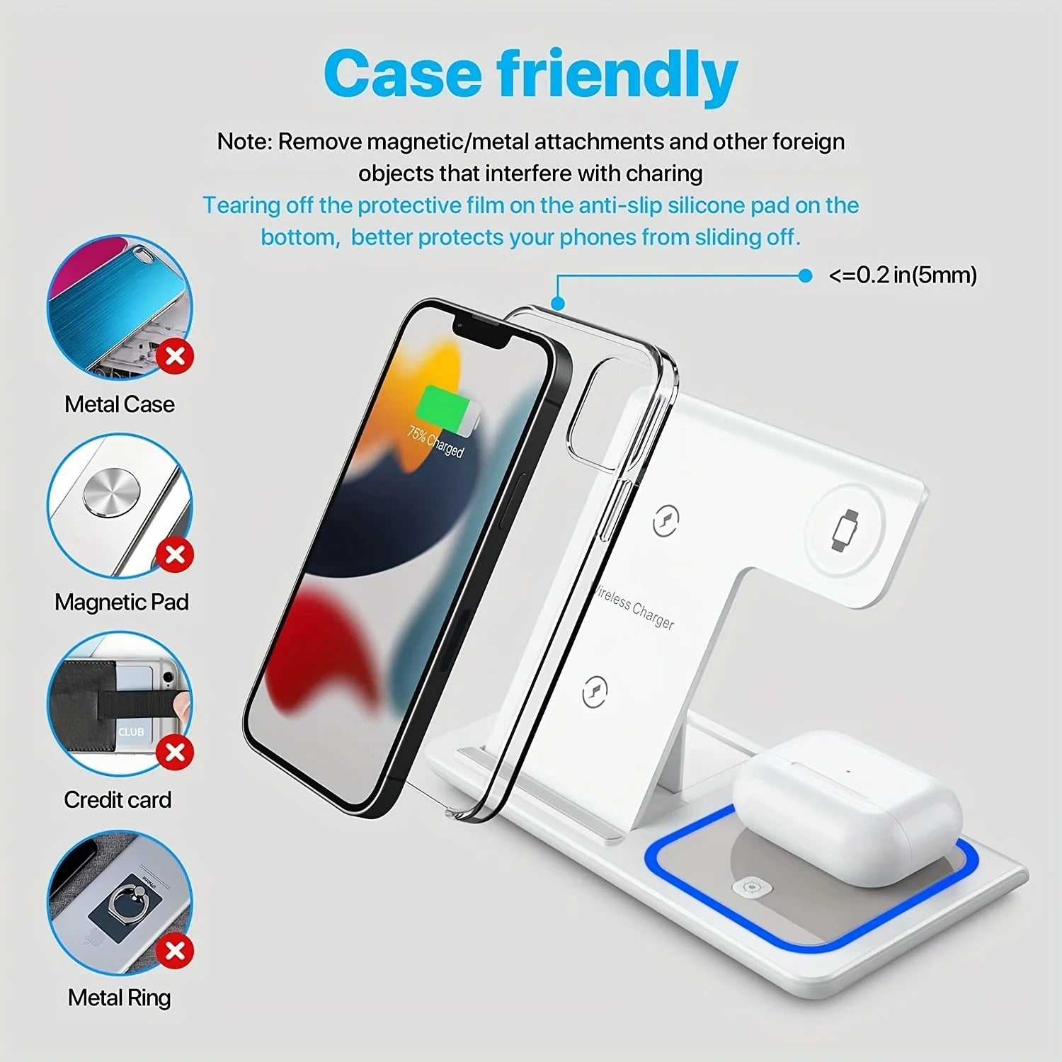 Wireless Charger 3 in 1 for Iphone 15 14 13 12 Pro Max 11 15W Fast Charging Dock Station for Apple Watch Airpods Induction Stand