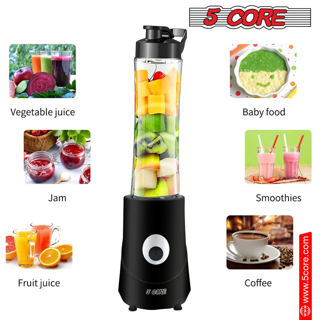 5Core Portable Blender for Kitchen 20 Oz Capacity 160W Personal Blenders Small Smoothie Maker