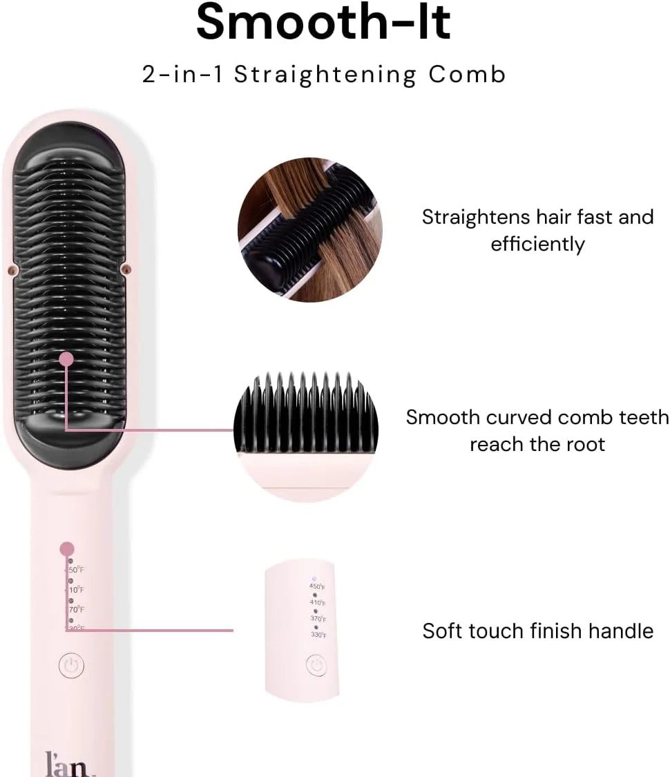 Smooth-It Classic 2-In-1 Electric Hot Comb Straightener Brush | Fast Heating, Anti-Scald